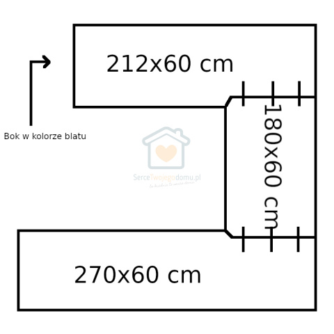 Blat według szkicu + cokoły, płyta 220x60 parapet i bok w kolorze blatu Blat według szkicu + cokoły, płyta 220x60 parapet i bok w kolorze blatu