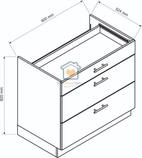 Szara szafka kuchenna z szufladami pod płytę 90 cm KATE Szara szafka kuchenna z szufladami pod płytę 90 cm KATE