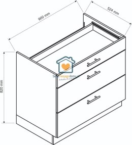 Beżowa szafka kuchenna z szufladami pod płytę 90 cm IRMA