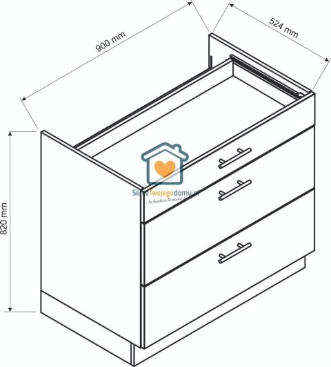 Beżowa szafka kuchenna z szufladami pod płytę 90 cm IRMA Beżowa szafka kuchenna z szufladami pod płytę 90 cm IRMA