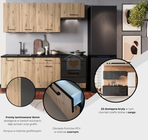 Szafka kuchenna jednodrzwiowa pod zlewozmywak grafit 60 cm ANIKA LOFT Szafka kuchenna jednodrzwiowa pod zlewozmywak grafit 60 cm ANIKA LOFT