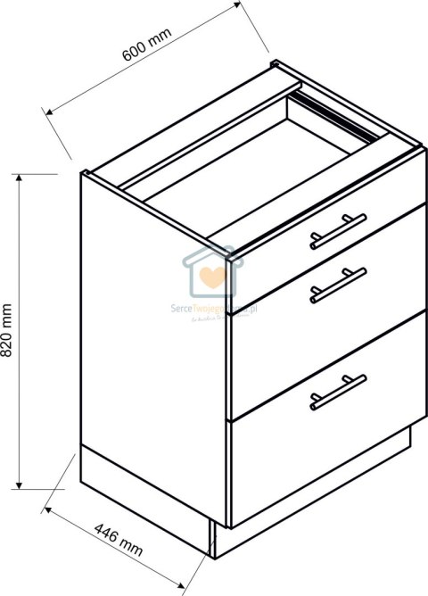 Kremowa szafka kuchenna z trzema szufladami mat 60 cm NATALIA Kremowa szafka kuchenna z trzema szufladami mat 60 cm NATALIA